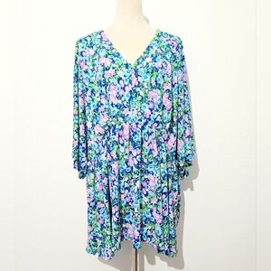Dear Scarlett Women's 3X Floral Blouse V-Neck 3/4 Sleeve Lightweight Boho Tunic